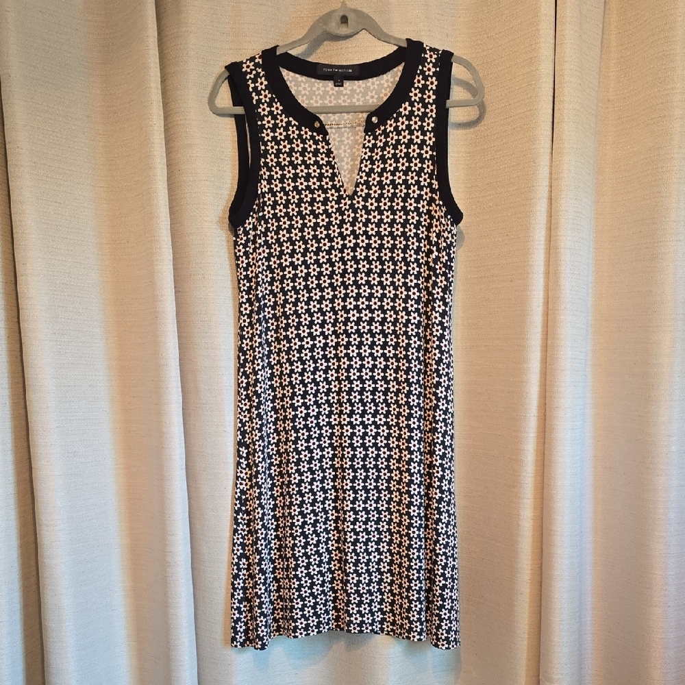 Tommy Hilfiger Navy Blue and White Sleeveless Midi Dress